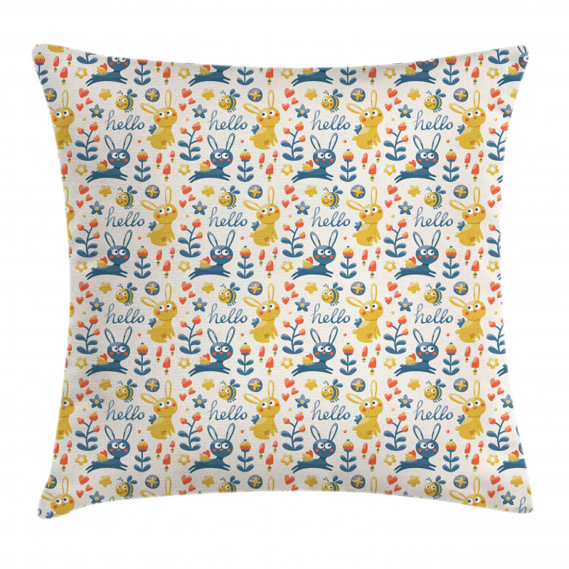 Bunny and Bee Hello Pillow Cover