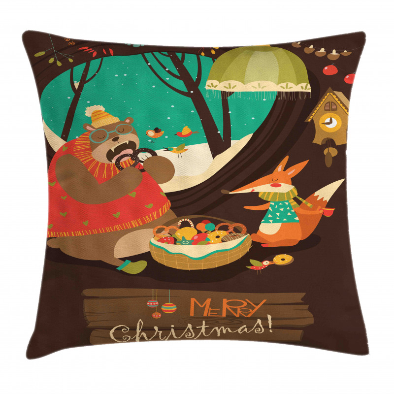 Bear and Fox Xmas Pillow Cover