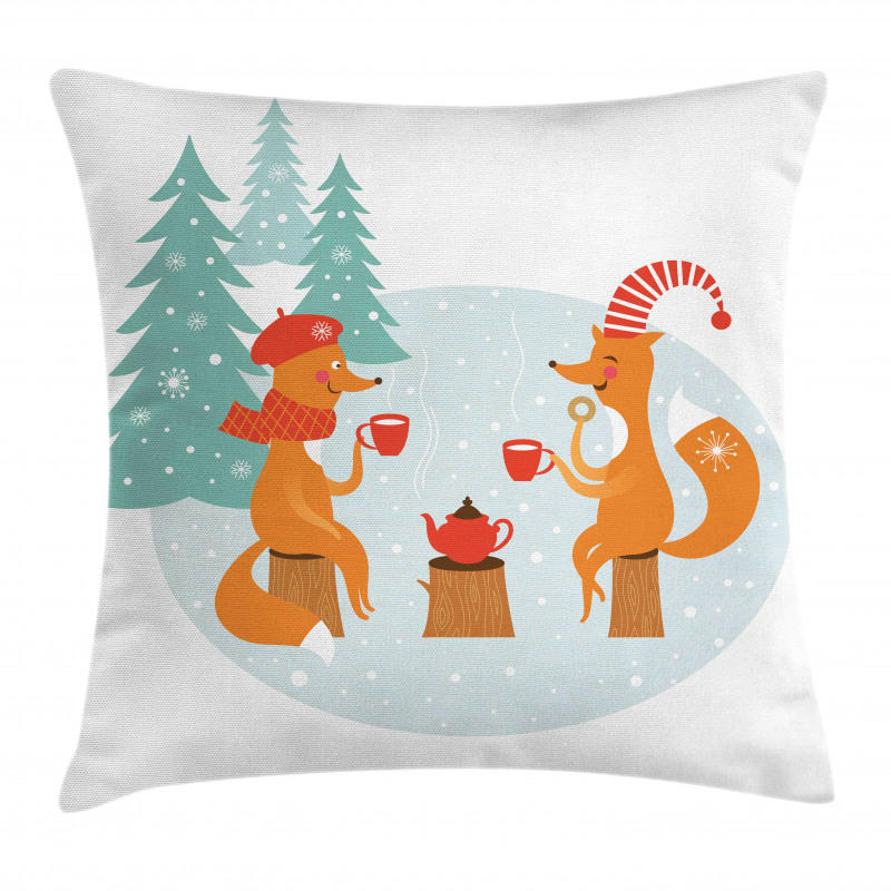 Happy Foxes Winter Pillow Cover