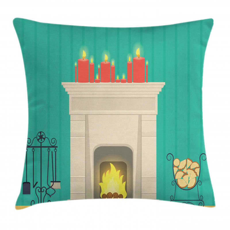 Classic Log Fire Candles Pillow Cover