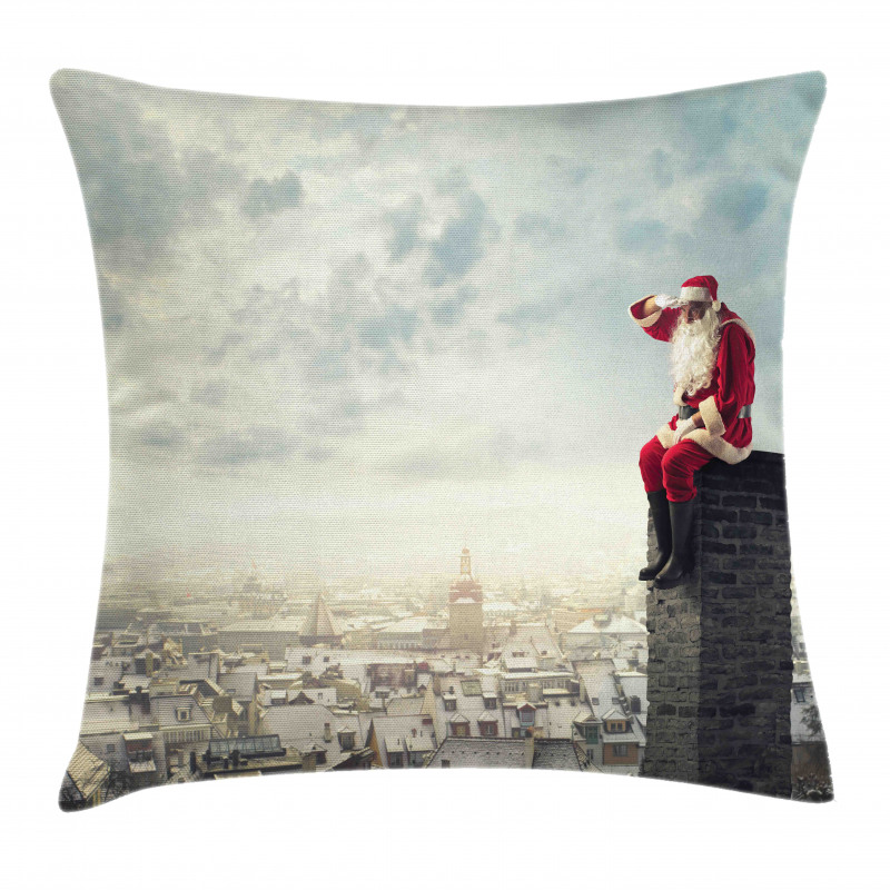 Santa Sits on Chimney Pillow Cover