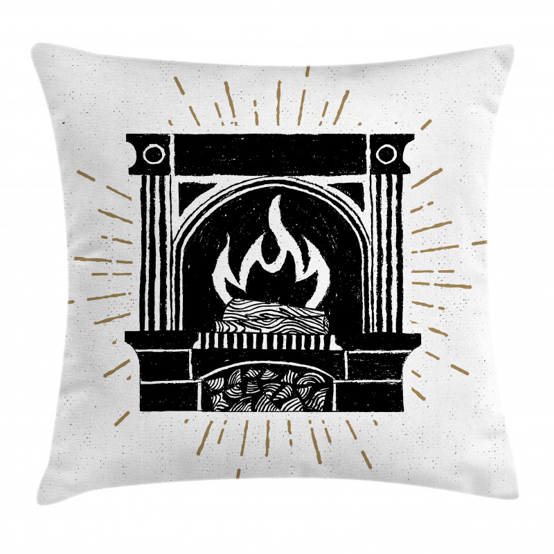 Vintage Log Fire Image Pillow Cover