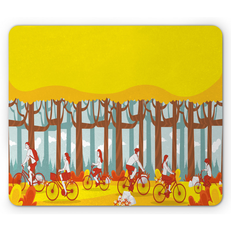 Riding Bicycles in Woodland Mouse Pad