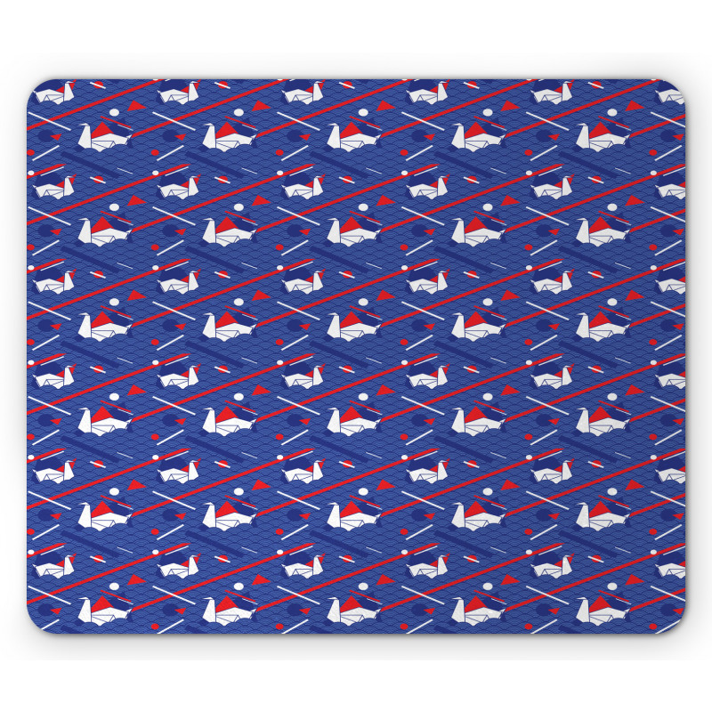 Origami Swans Seigaiha Waves Mouse Pad