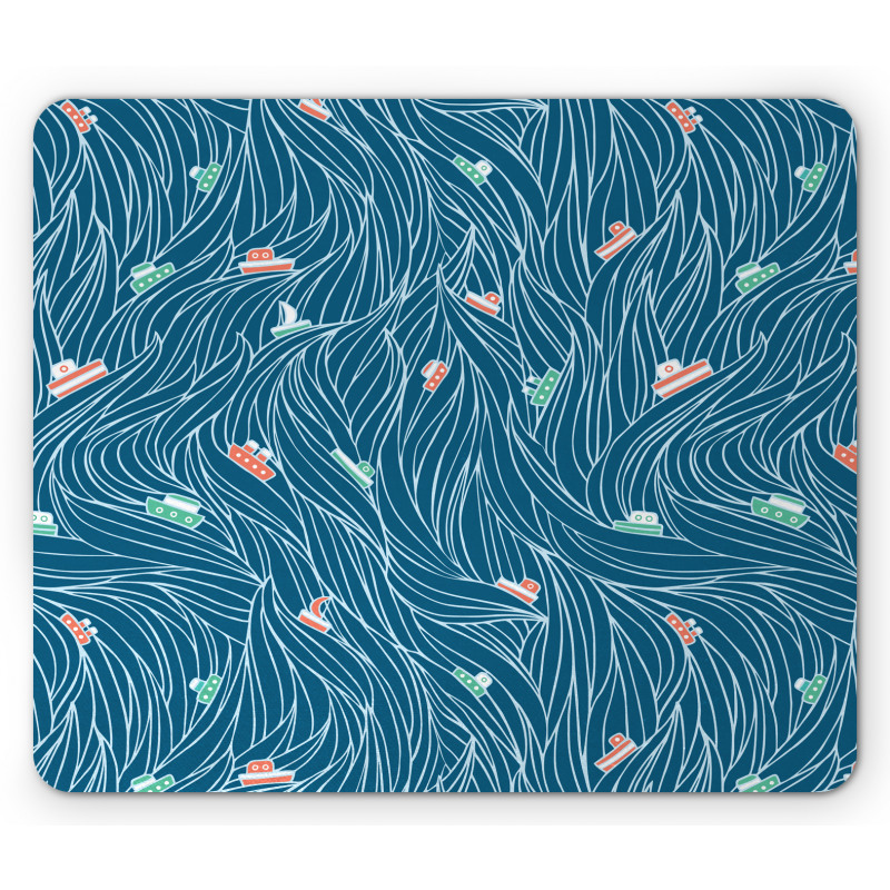Waves and Ships Cartoon Mouse Pad