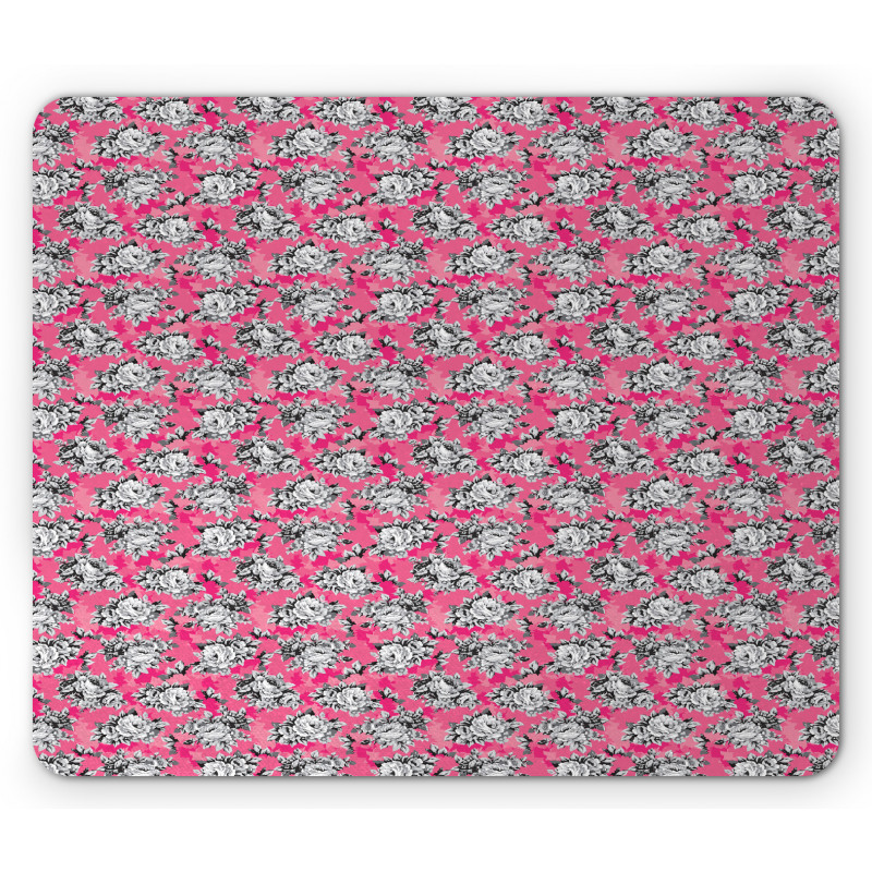 Greyscale Flower Chintz Rose Mouse Pad