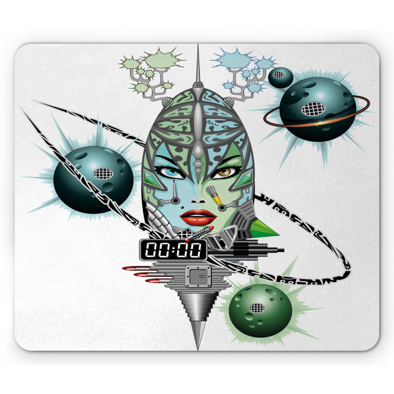 Futuristic Girl Planets Mouse Pad