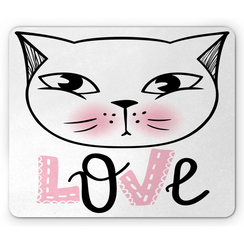 Kitten Face and Love Typography Mouse Pad