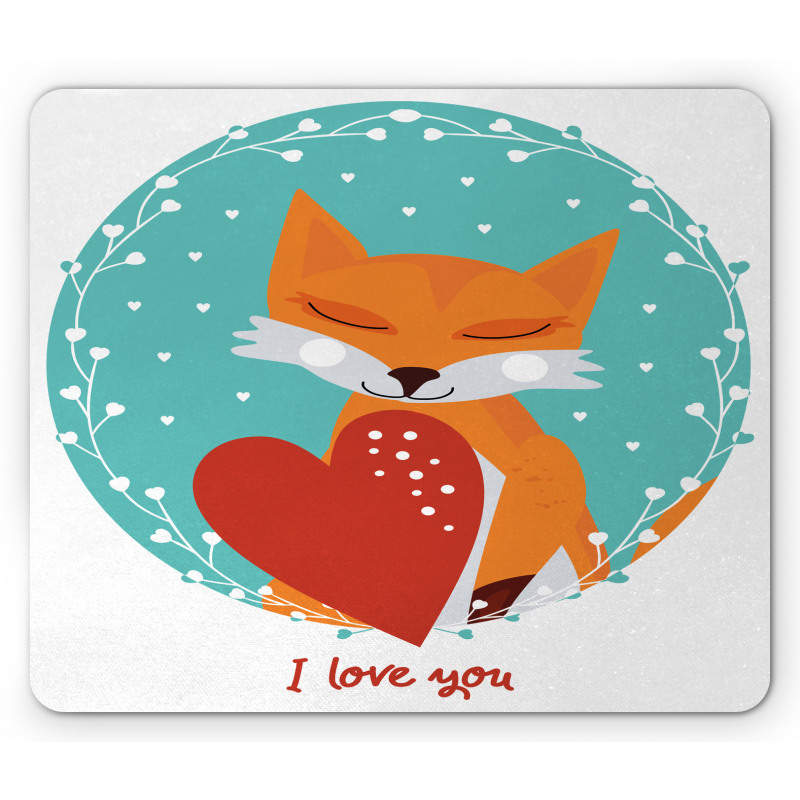 Romantic Theme Fox Heart Mouse Pad