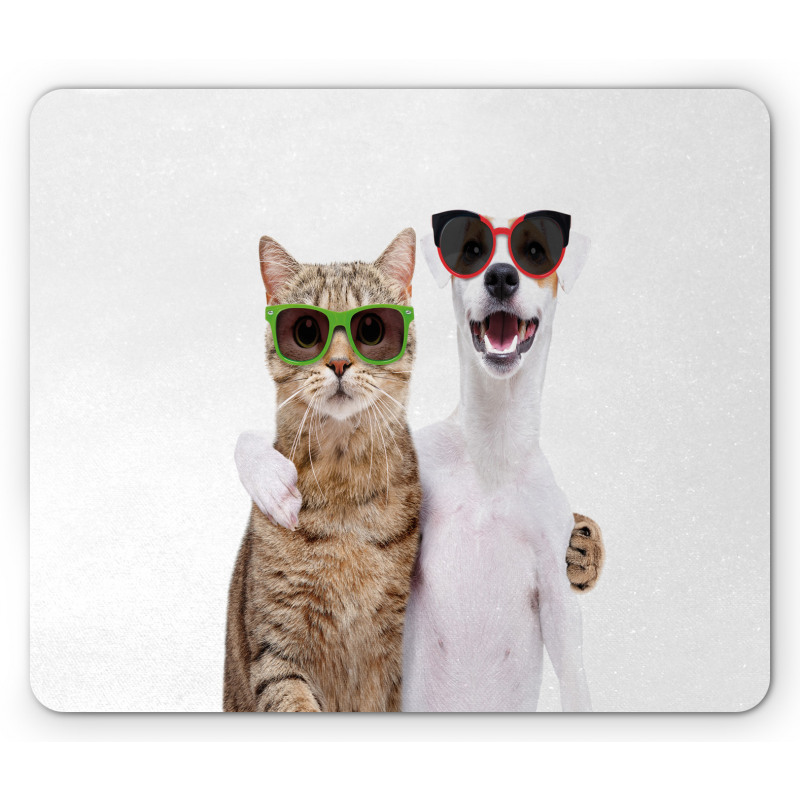 Cat and Dog in Sunglasses Mouse Pad