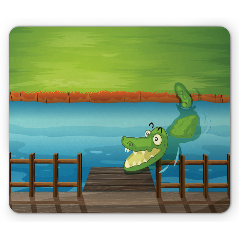 Cartoon Style River Scene Mouse Pad