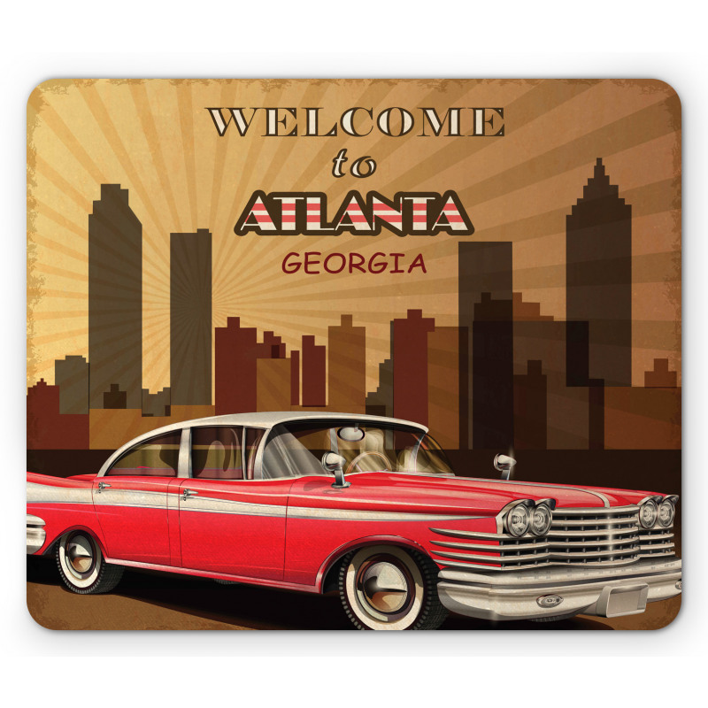 Retro Car and City Skyline Mouse Pad