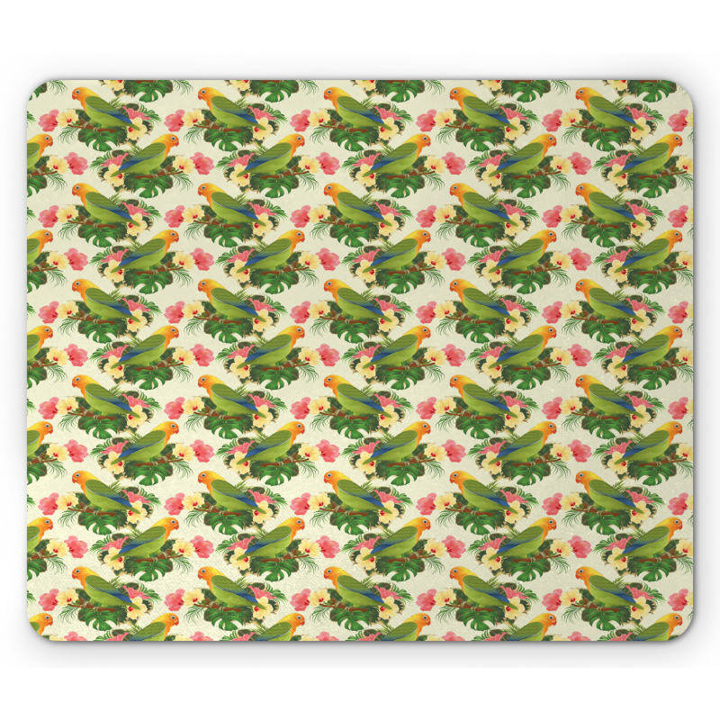 Tropical Floral Parrot Mouse Pad