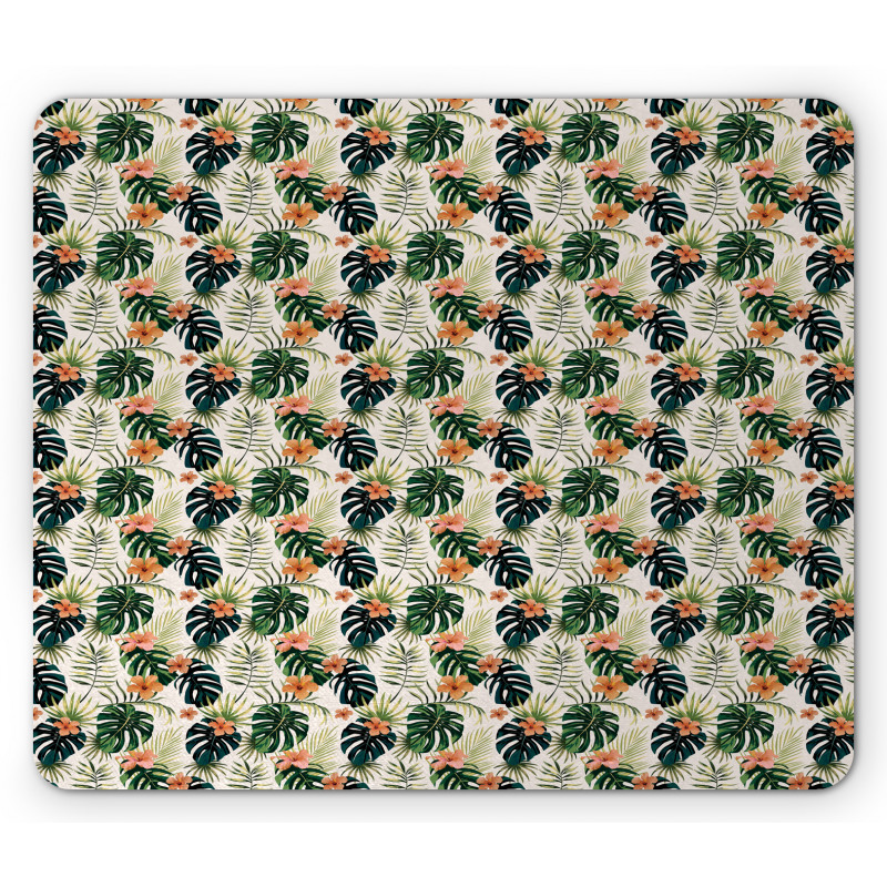 Tropical Flowers Monstera Mouse Pad