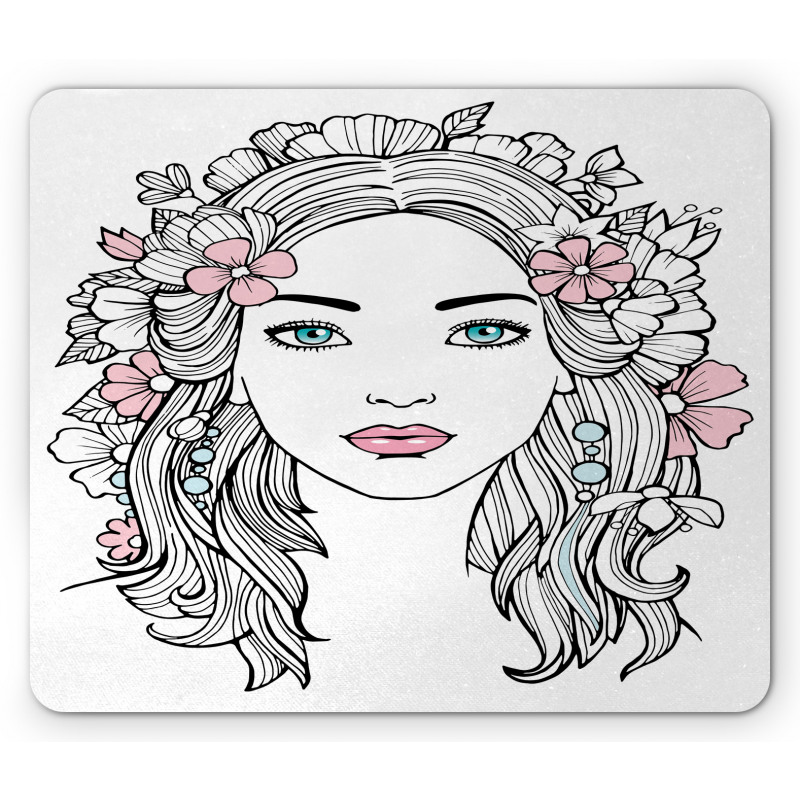 Floral Girl Drawing Mouse Pad