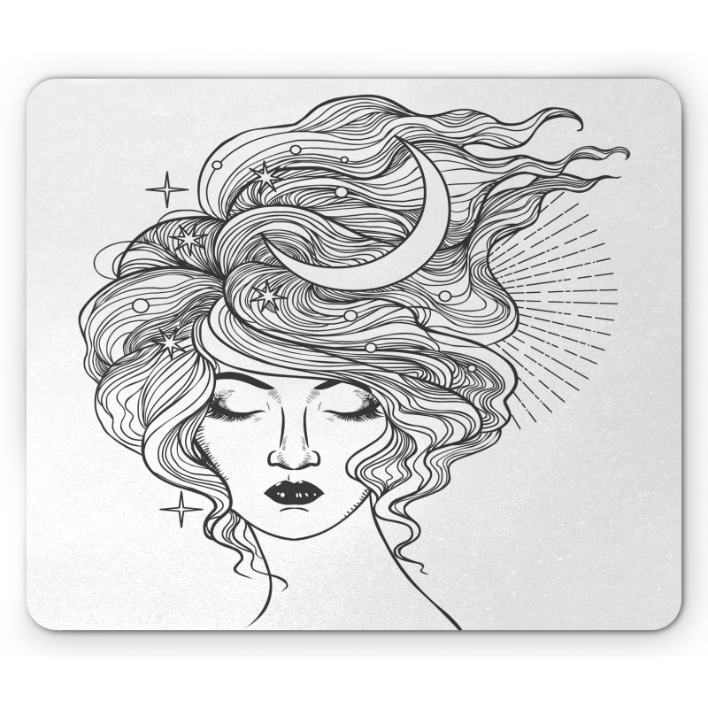 Modern Woman Starry Hair Mouse Pad