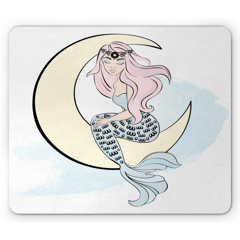 Mermaid Girl on Crescent Mouse Pad