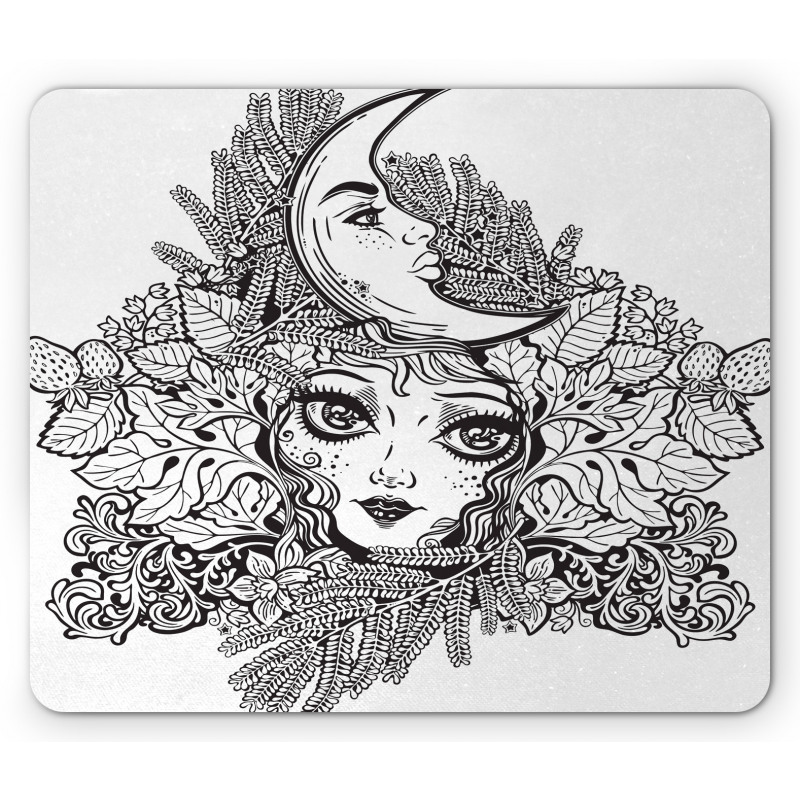 Girl Crescent Sketch Art Mouse Pad