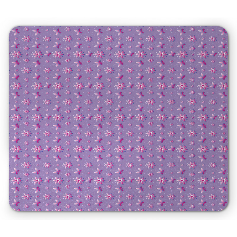 Butterflies Flowers Dots Mouse Pad