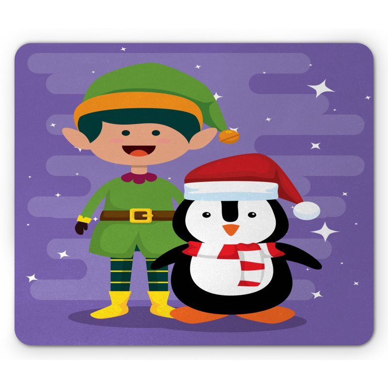 Elf and Penguin Merry Christmas Mouse Pad