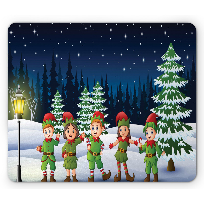 Snowing Forest and Children Mouse Pad