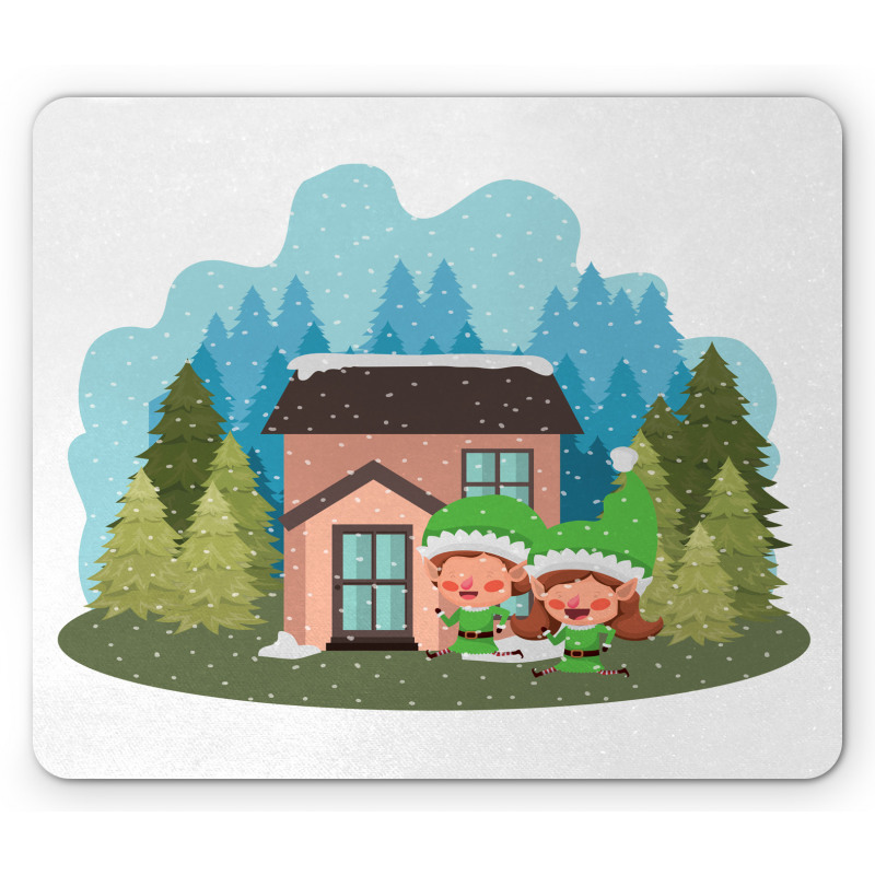 2 Dwarfs House in Winter Time Mouse Pad