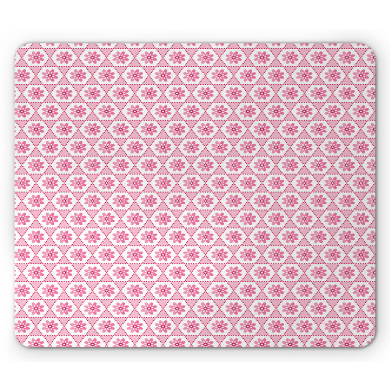 Pinkish Flowers in Hexagons Mouse Pad