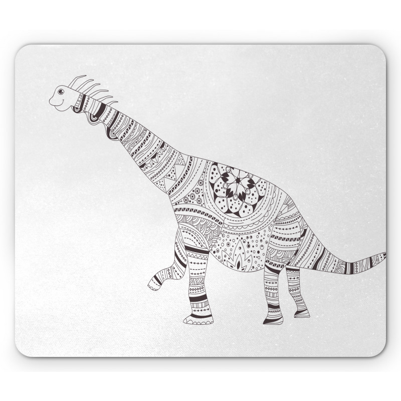 Monochrome Zentangle Dinosaur Mouse Pad