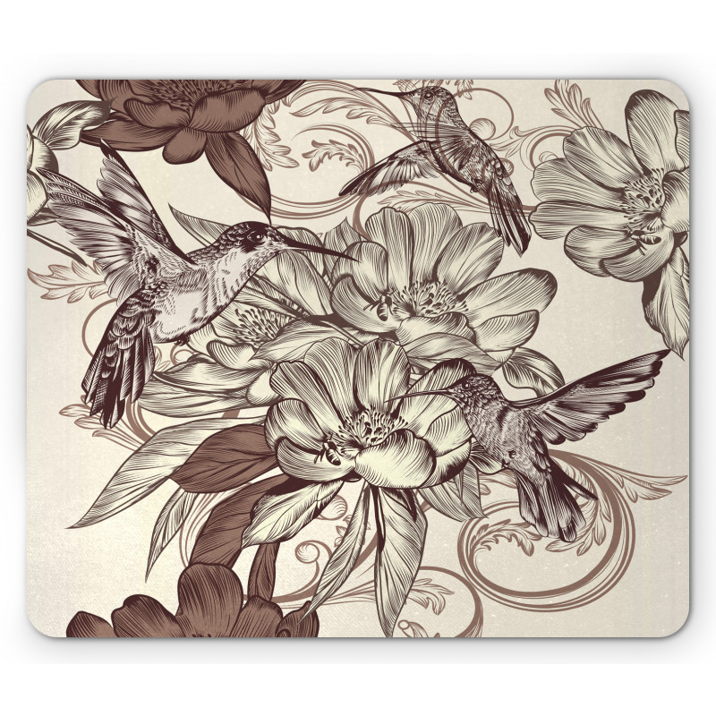 Bird Flowers Pattern Mouse Pad