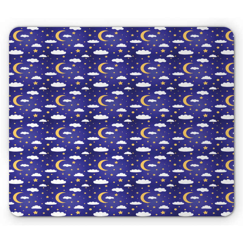 Moon Stars Dots and Clouds Art Mouse Pad