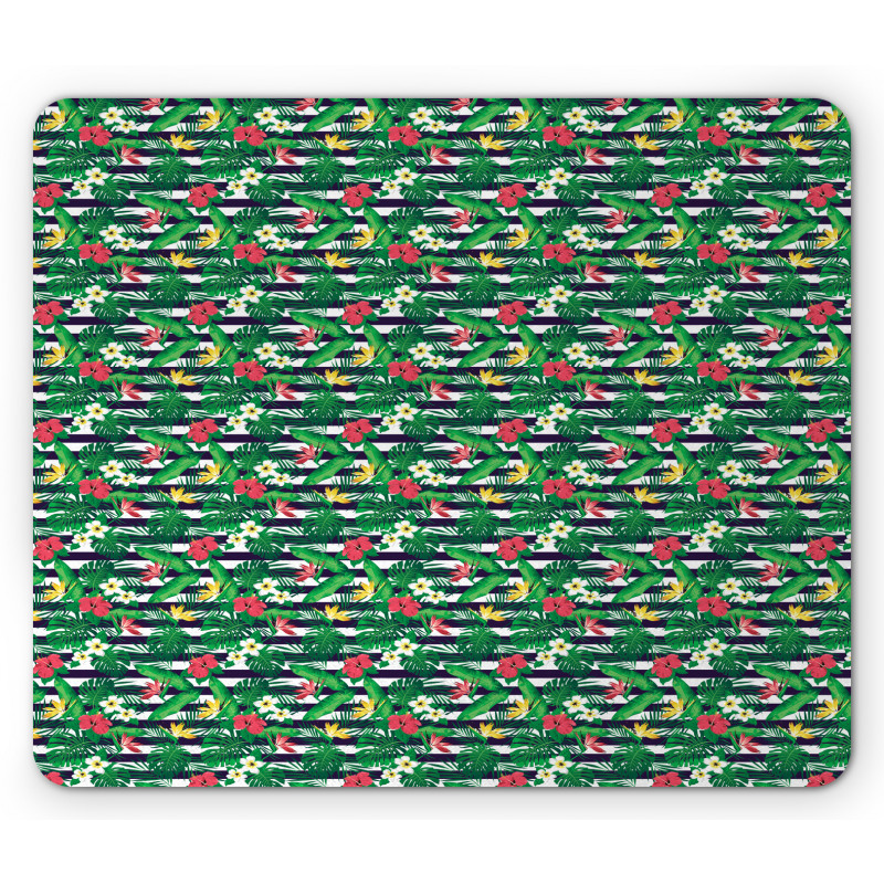 Jungle Bouquets Navy Stripes Mouse Pad