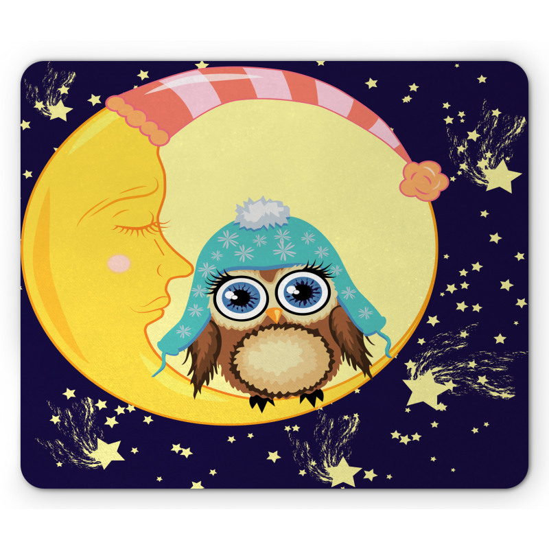 Owl and Moon with Hats Mouse Pad