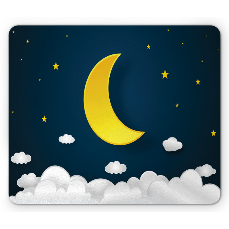 Half Moon Clouds and Stars Mouse Pad