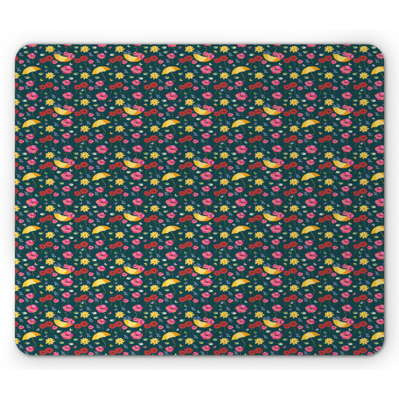 Flowers Umbrellas and Birds Mouse Pad