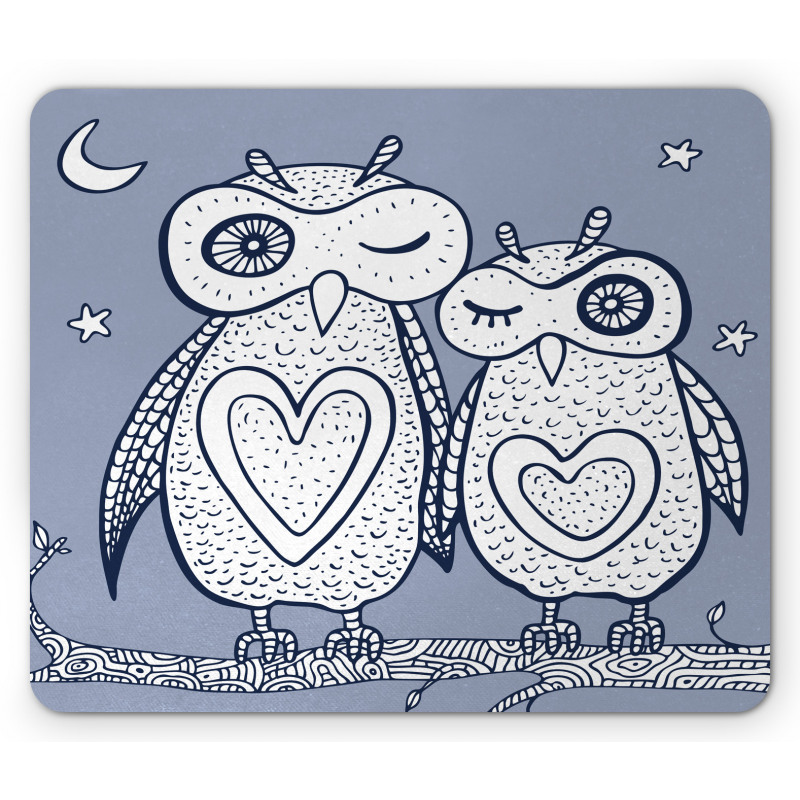 Night Bird Couple Doodle Mouse Pad