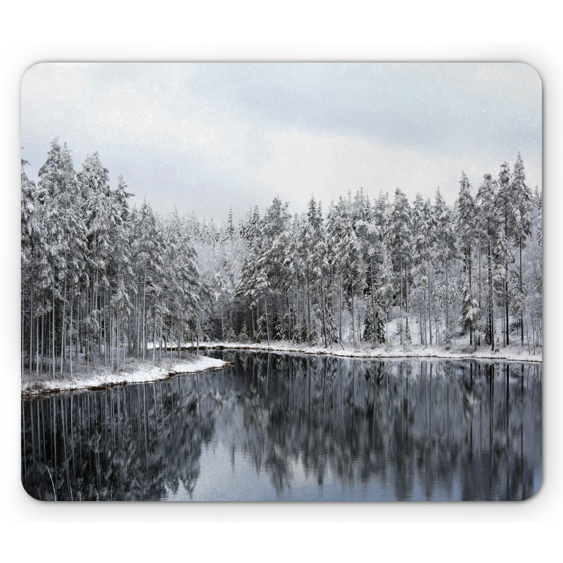 Trees in Cold Day Lake Mouse Pad