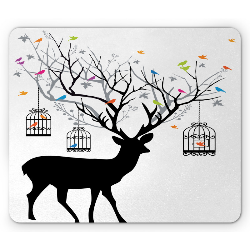 Deer Colorful Birds Mouse Pad