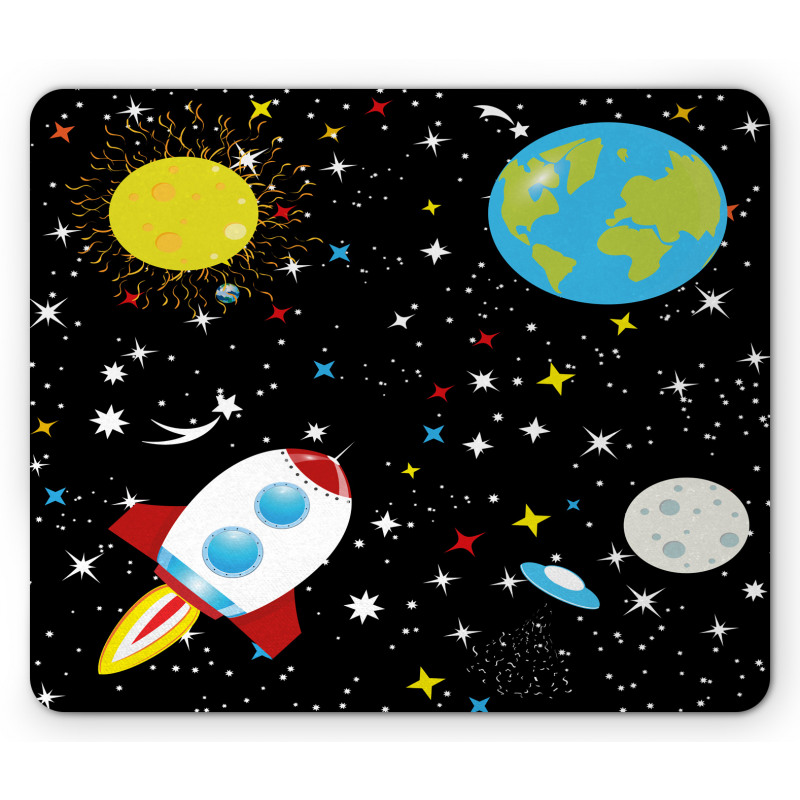 Stars Earth Moon Rocket Mouse Pad