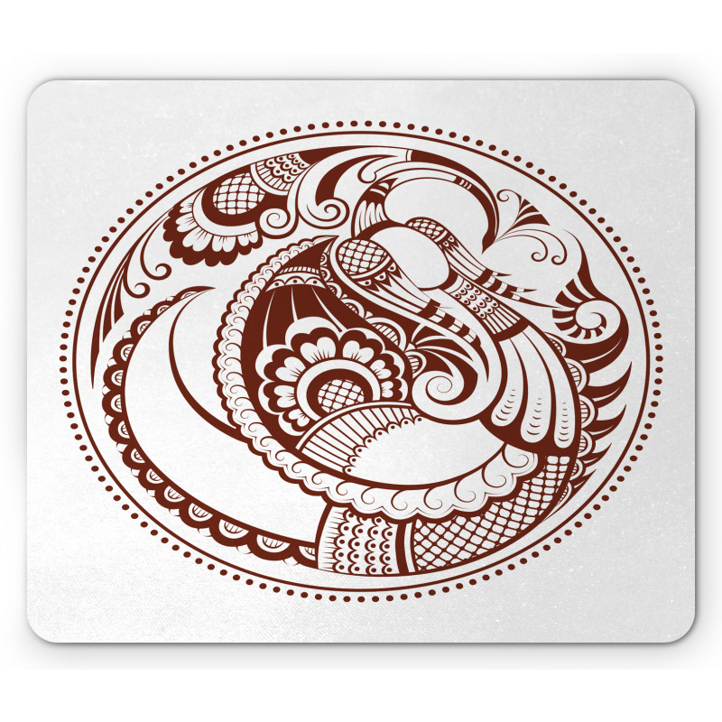 Folkloric Bird in Circle Mouse Pad