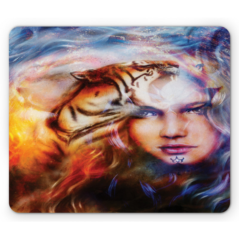 Tiger and Lion Head Mouse Pad