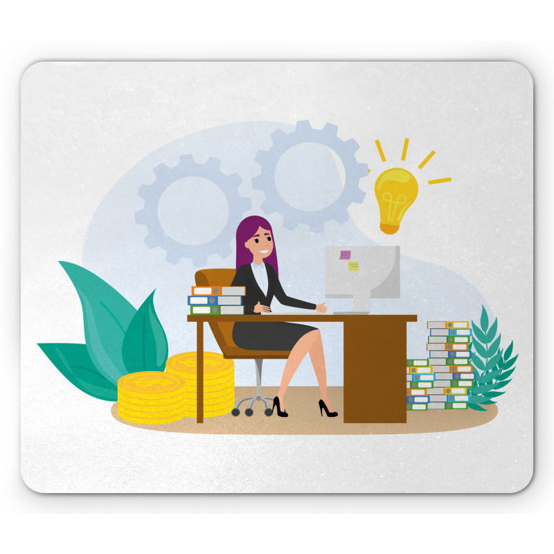 Woman Sitting at the Desk Mouse Pad