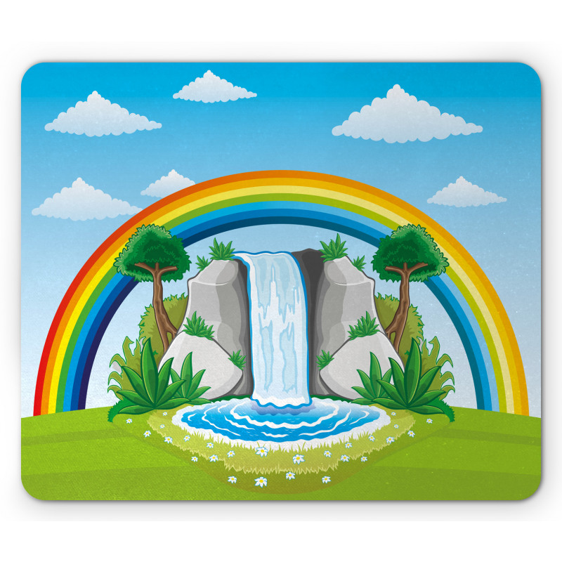 Waterfall and Rainbow Cartoon Mouse Pad