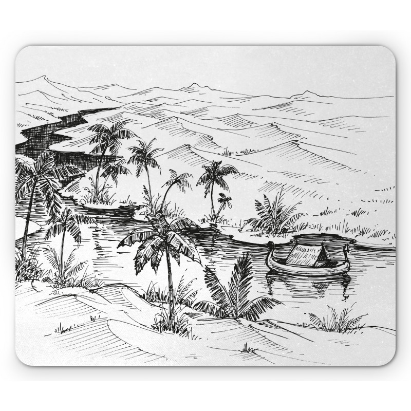 Pencil Drawn River Scenery Mouse Pad