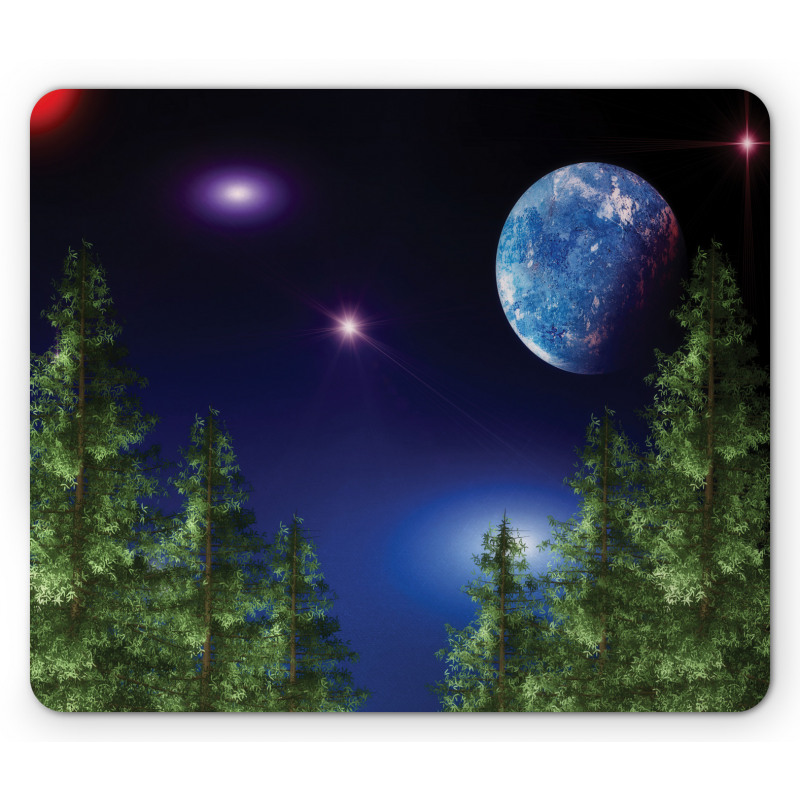 Cosmic Night Pine Trees Mouse Pad