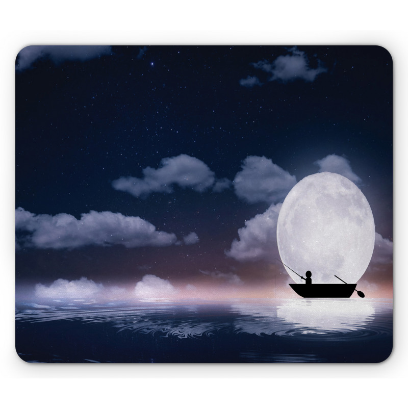 Fisherman in Boat Night Mouse Pad