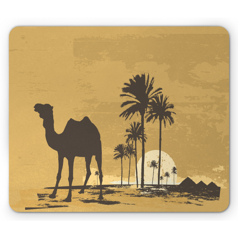 Camel and Palm Trees Sunset Mouse Pad