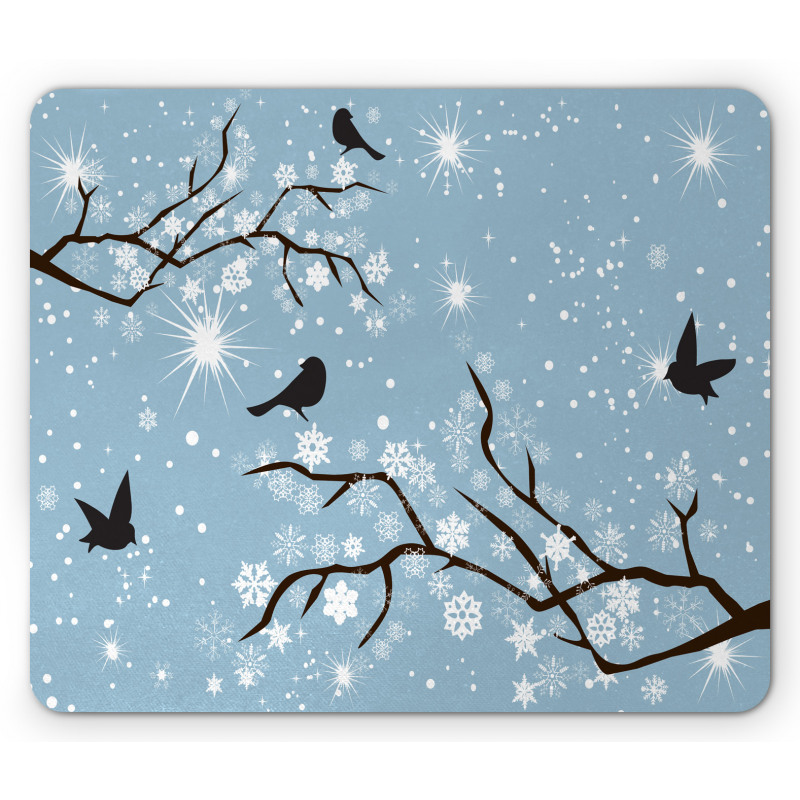 Birds Snowflakes Mouse Pad