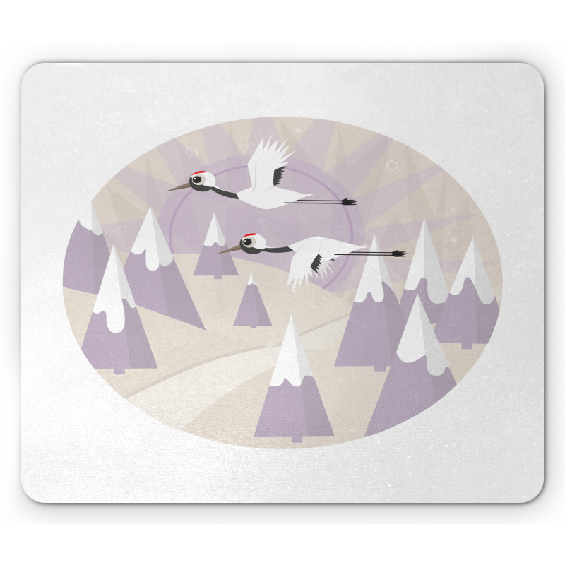 Red Crowned Cranes Flying Mouse Pad