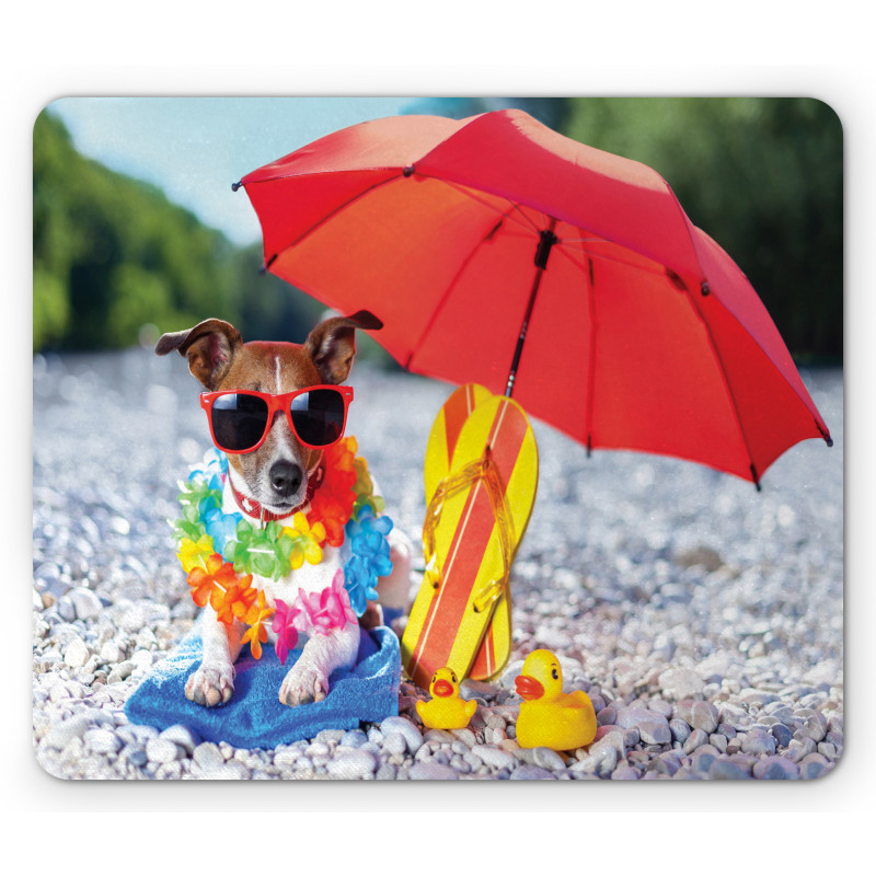 Funny Hawaiian Dog Beach Mouse Pad