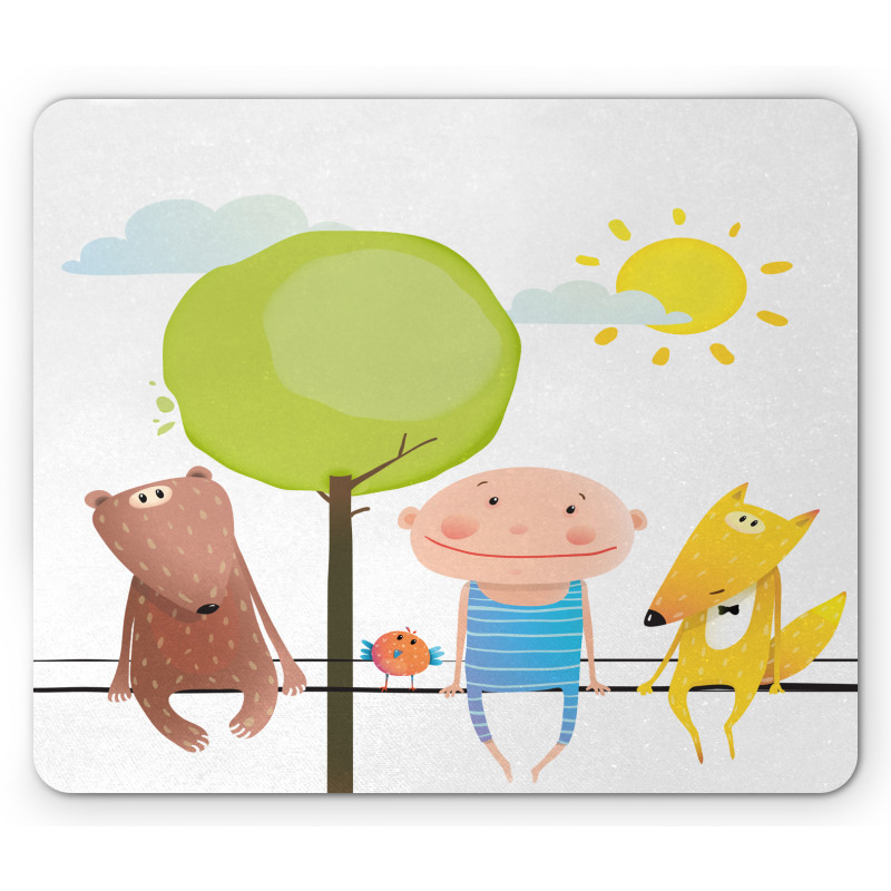 Bear Fox Child Sit on a Wire Mouse Pad